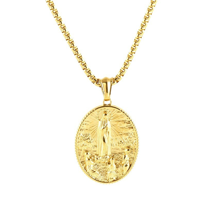Wholesale Retro 3D Embossed Madonna Pendant Men' s 18K Stainless Steel Necklace Jewelry